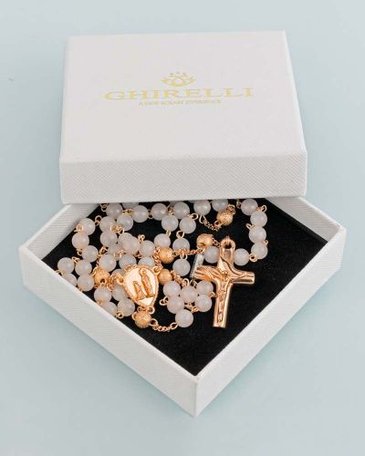 Preview: Rosenkranz  rose gold mit Rosenquarz 48 cm lang