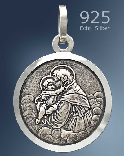Medaille Hl. Antonius 16 mm Ø 925 Sterling Silber