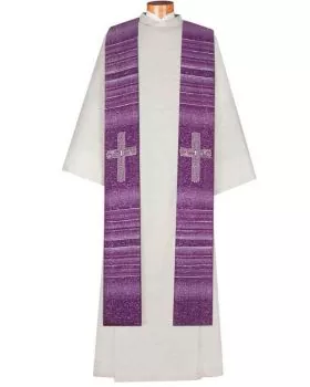 Stola violett Wolle & Seide 160 cm Kreuze gestickt