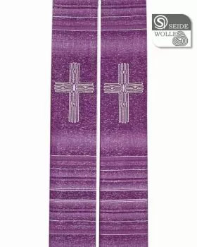 Stola violett Wolle & Seide 140 cm Kreuze gestickt