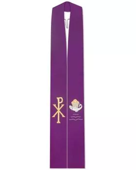Priesterstola violett 145 cm Stickerei Fisch und PX