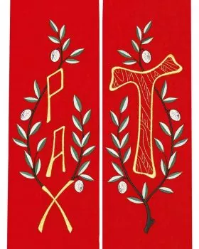 Stola rot 140 cm mit Kreuz und gesticktem Olivenzweig