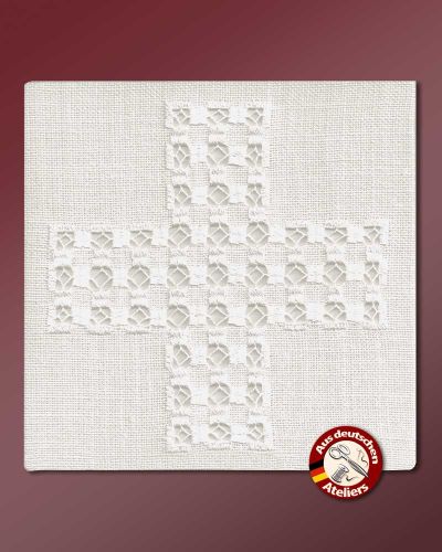 Palla 18 x 18 cm Leinen handbestickt Kreuzmotiv beige