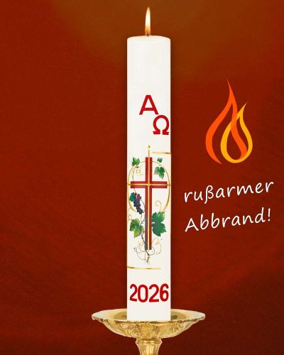 Osterkerze 800 x 80 mm " Kreuz mit Weinrebe "