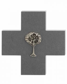 Schieferkreuz 14 x 14 cm mit Lebensbaumplakette
