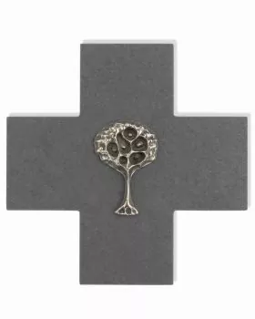 Schieferkreuz 14 x 14 cm mit Lebensbaumplakette