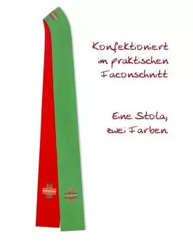 Doppelstola rot & grün 140 cm mit gestickten Kreuzen