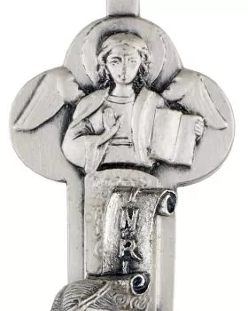 Kreuz 4 Evangelisten 13,5 cm antik Silber, mit Christusköper
