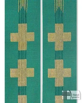 Langstola grün mit goldenen Kreuzen 160 cm Handwebe