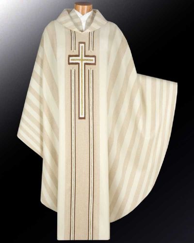 Kasel weiß mit eingewebtem Kreuz