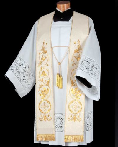 Stola klassisch 125 cm weiß Rocaille gold gestickt