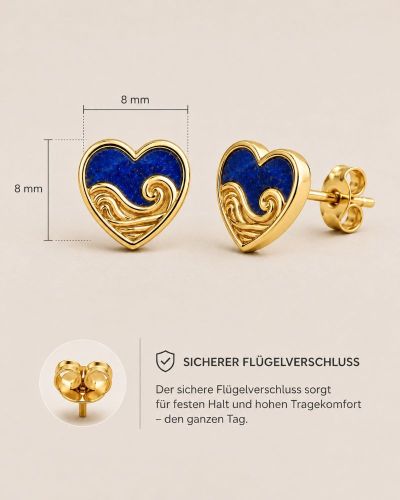 Preview: Ahava Herz Ohrringe 8x8 mm Lapis Silber vergoldet