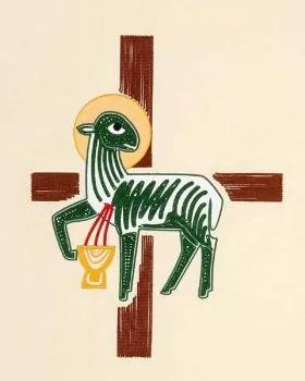 Prozessionsfahne "Lamm Gottes" auf beigem Rips