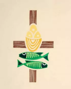 Fahne FISCH UND BROT, 100 x 60 cm gestickt