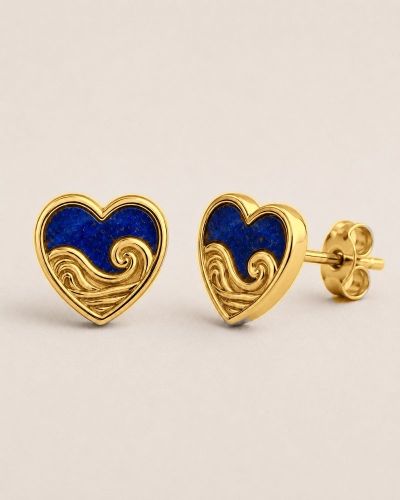 Ahava Herz Ohrringe 8x8 mm Lapis Silber vergoldet