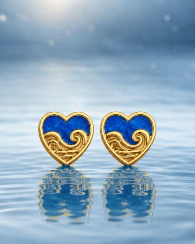 Preview: Ahava Herz Ohrringe 8x8 mm Lapis Silber vergoldet