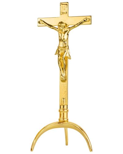 Altarkreuz 16 x 42 cm dreibeinig Messing poliert