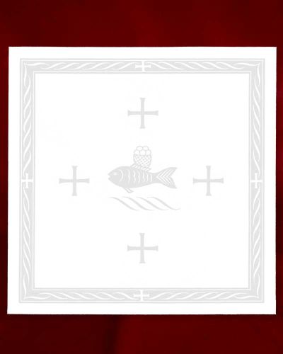 Korporale Leinedamast weiß 50 x 50 cm Fisch eingewebt