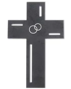 Schieferkreuz 23 x 15 cm mit Edelstahl-Eheringen