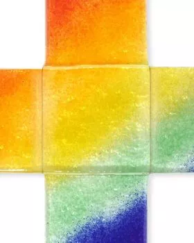 Glaskreuz 9 x 9 cm Fusing Design in Regenbogenfarben