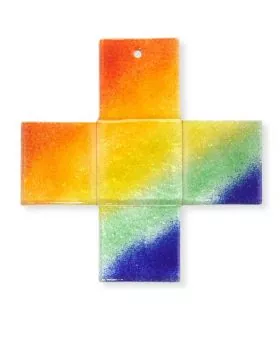 Glaskreuz 15 x 15 cm Fusing Design Regenbogenfarben
