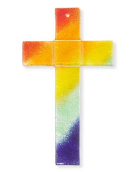 Glaskreuz 25 x14 cm Regenbogen Handarbeit
