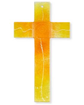 Glaskreuz 25 x 14 x 4 cm Spirale gelb & orange