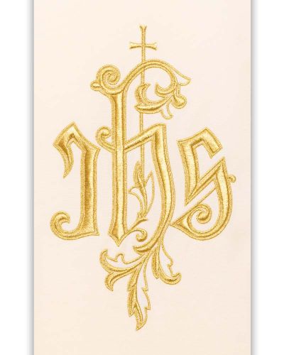 Preview: Priesterstola weiß  gesticktes IHS Symbol in Goldfarbe