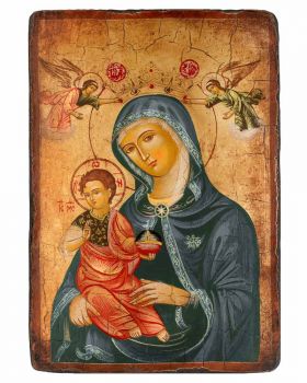 Ikone 22 x 32 cm Madonna mit Kind im blauen Gewand