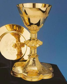 Kelch gotisch 22 cm hoch vergoldet, mit Silbercuppa