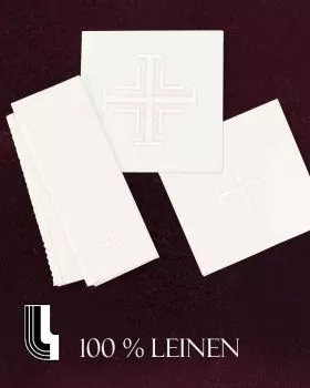 Kelchgarnitur Leinen 4-teilig weiß gesticktes Kreuzdekor