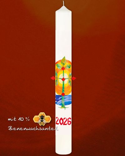 Osterkerze 800 x 80 mm Lebensbaum & Ostersonne