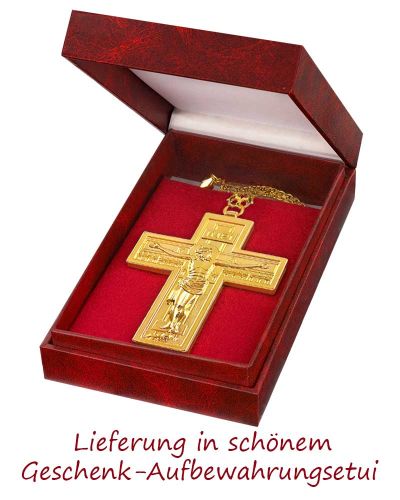 Preview: Bischofskreuz 9,1 x 6,7 cm vergoldet mit Kette, im Etui