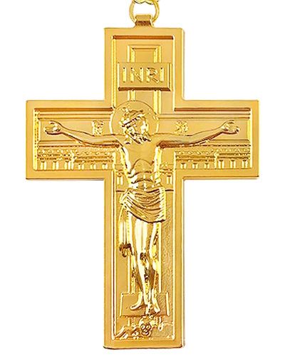 Bischofskreuz 91 x 67 mm vergoldet mit Kette, im Etui