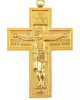 Bischofskreuz 91 x 67 mm vergoldet mit Kette, im Etui