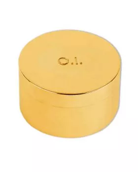 Ölgefäß mit Gravur O.J. 2 cm vergoldet 3,5 cm Ø