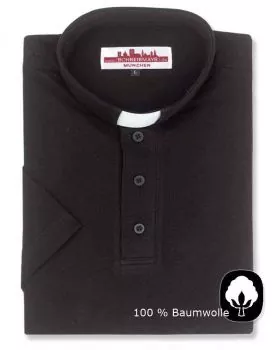 Priesterpolo Baumwolle schwarz Halbarm, Größen M - 4XL