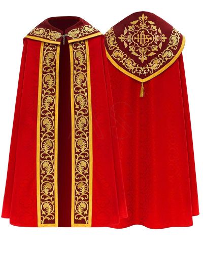 Nikolausmantel mit Stola Damast rot mit Goldstickerei