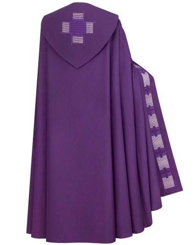 Rauchmantel violett mit Stola Kreuzstab gestickt