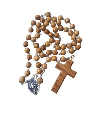 Preview: Rosenkranz Olivenholz Perlen Kreuz 4 cm
