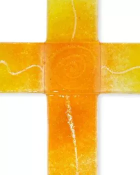 Glaskreuz 25 x 14 x 4 cm Spirale gelb & orange