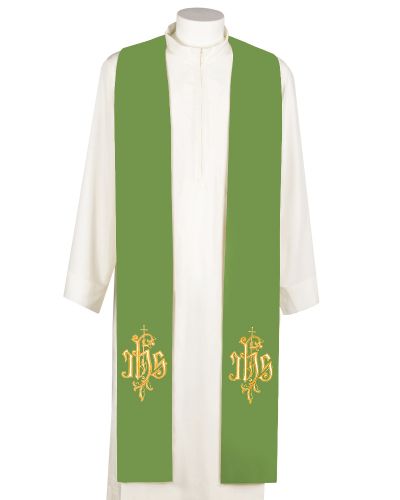 Priesterstola grün gesticktes IHS Symbol in Goldfarbe