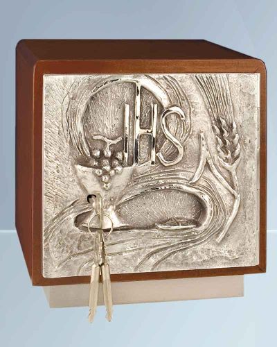 Tabernakel Türrelief IHS Holzkorpus 20x18x18 cm