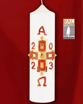 Osterkerze 300 x 80 mm goldenes Kreuz mit Nägeln