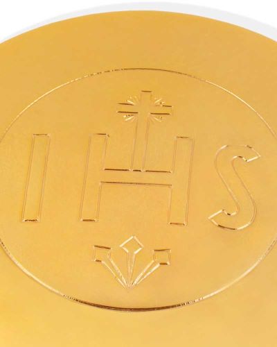 Hostiendose 7 cm Ø Gravur IHS, 3,5 cm hoch, vergoldet