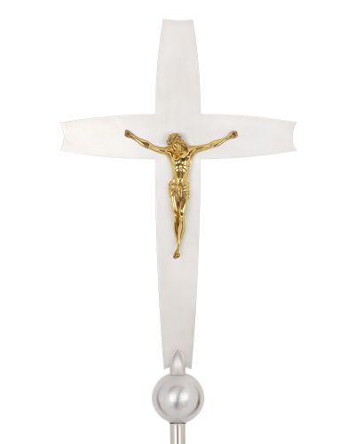 Vortragekreuz Messing versilbert und Corpus vergoldet