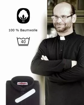 Collarpullover Gr. M - 4XL schwarz 100 % Baumwolle