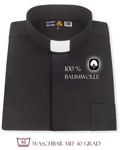 Collarhemd 100% Fairtrade Baumwolle schwarz Langarm