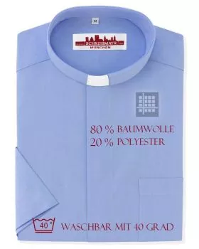 Collarhemd Hellblau Halbarm Fil a Fil, 80% BW 20% PE