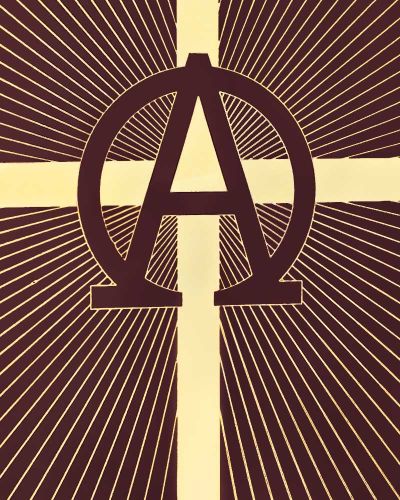 Preview: Lektionareinband Kunstleder braun mit Goldprägung A+O